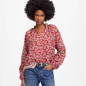 Madewell Shirred Popover Top in Paisley Print